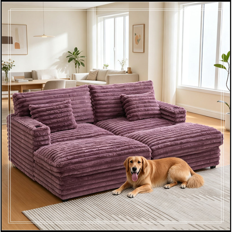Double chaise longue avec deux coussins de soutien, ports USB et porte-gobelets, Wine Red