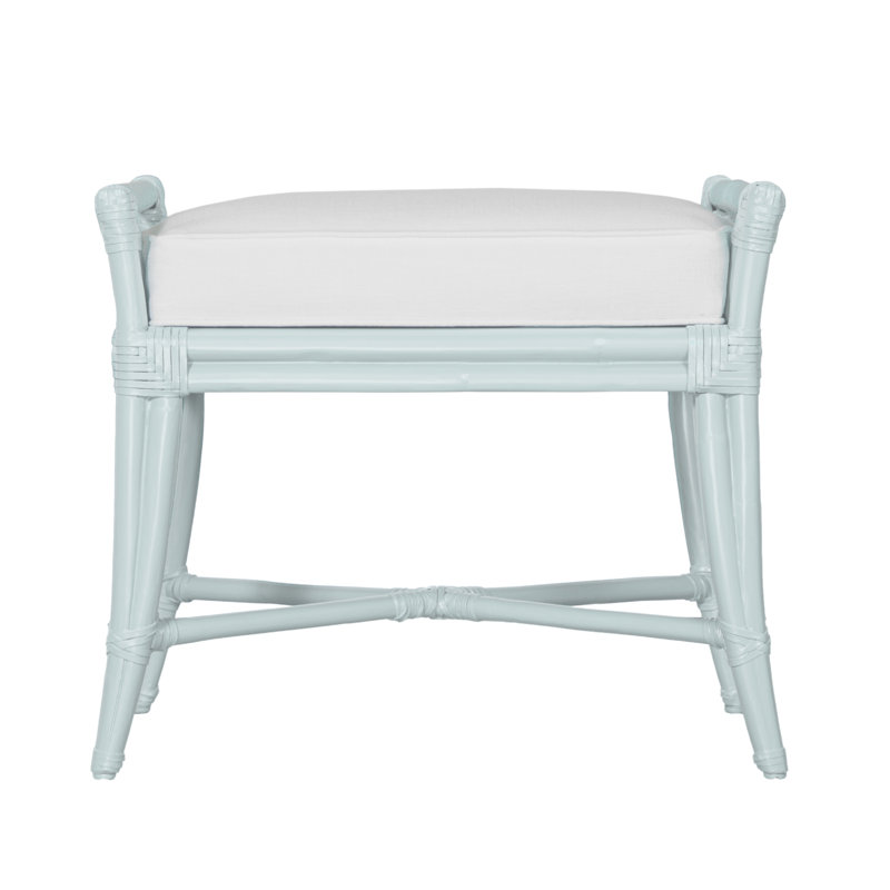 Malacca Upholstered Bench, Light Blue