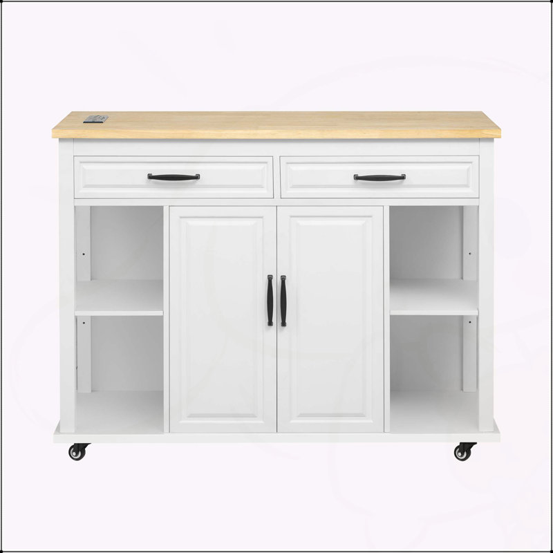 Îlot de cuisine polyvalent avec table extensible et multiples fonctionnalités, Blanc