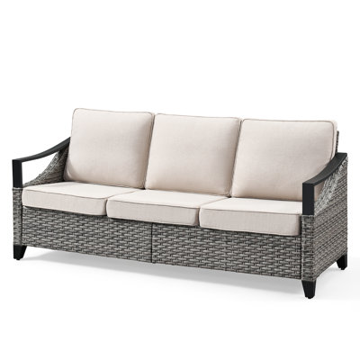 All-Weather Outdoor Wicker Modern Wicker Iron Armrests Sofa For Porch, Garden, Patio