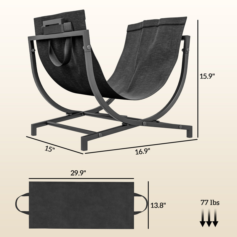 Black Steel Folding Firewood Rack with Canvas Carrier