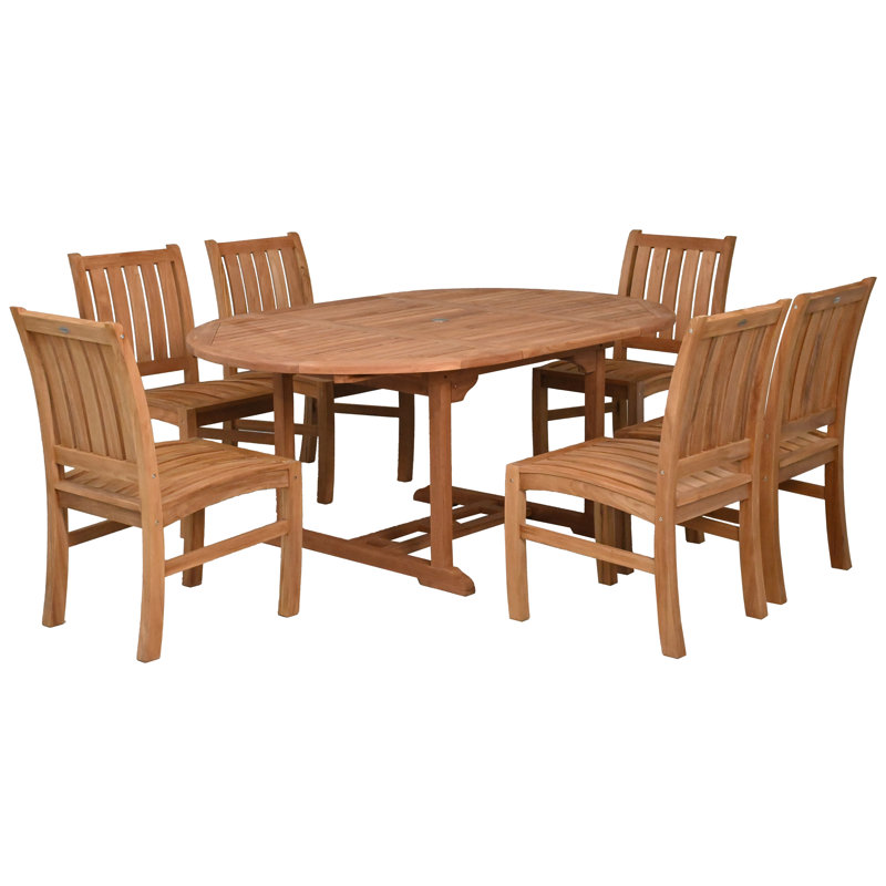 Ensemble de salle à manger 7 pièces en bois de teck comprenant une table d'extension ronde à ovale avec 6 chaises d'appoint Abacho
