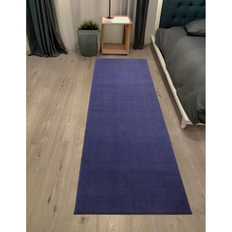 Washable Anti Slip Low Pile Solid NAVY Color Custom Size Runner Rug, Runner 2'2" x 9'