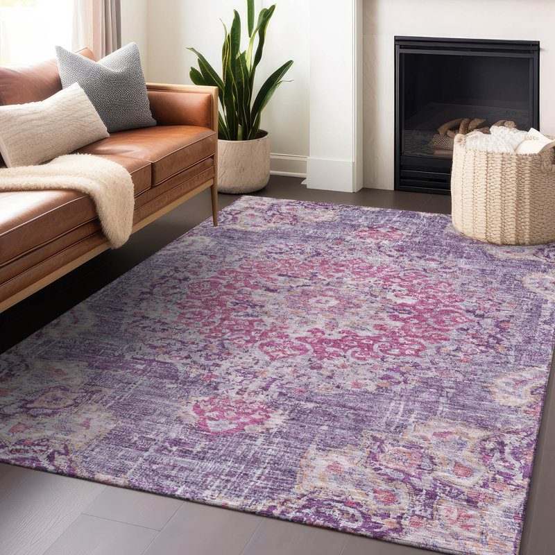 Machine Washable Indoor/Outdoor Claudian ACN1236 Purple Rug, Rectangle 5' x 7'6"