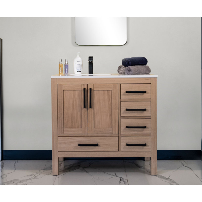 Meuble-lavabo 36 po avec lavabo en porcelaine intégré Avery, Chêne