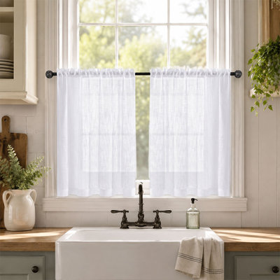 Heavy Textured Faux Linen Tier Curtains Semi Sheer Light Filtering Small Window Kitchen Curtains Short Cafe Curtains Drapes with Dual Rod Pocket White 25x30inch