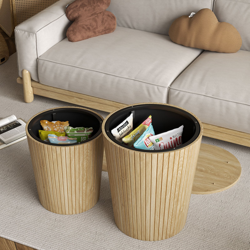 Round Coffee Table Set, Nesting Table Set Of 2, Nesting End Tables, Round Coffee Table With Storage For Living Room, Wood