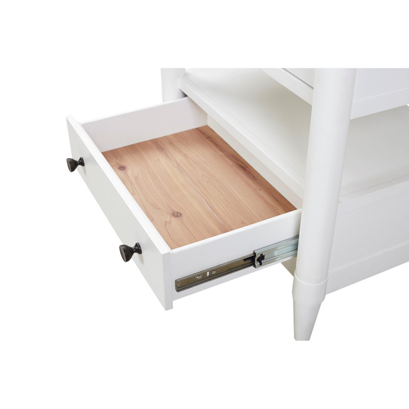 Table de chevet ouverte blanche avec 2 tiroirs de rangement - Bois massif et matériaux utilisés