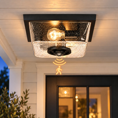 2 -light Outdoor Flush Mount Ceiling Lights with Motion Sensor & Seeded Glass
