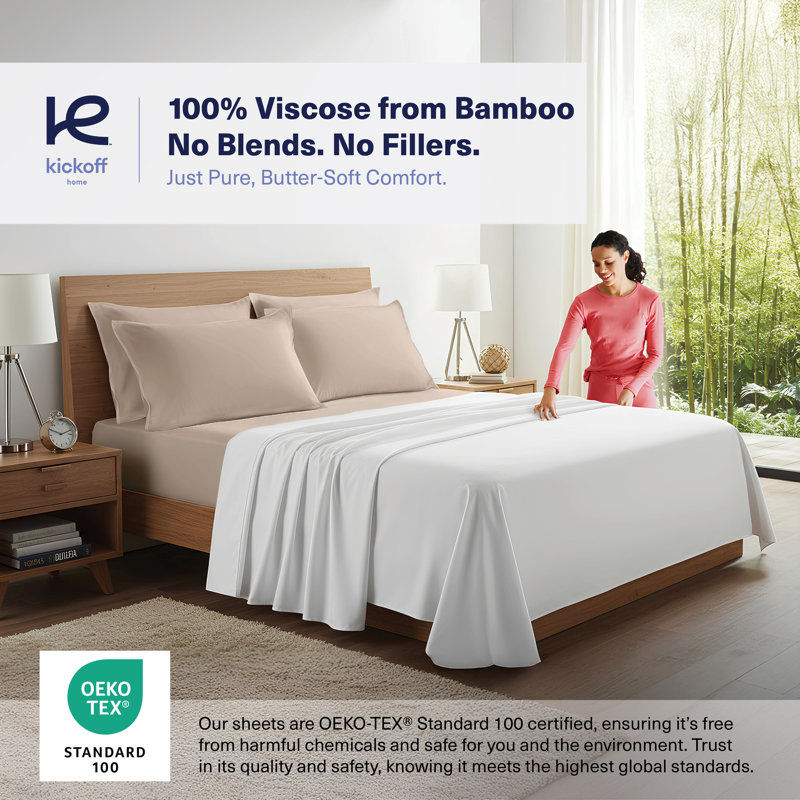 100% Organic Viscose From Bamboo Flat Sheet Only, 300 Thread Count, Extra Wide, Cooling & Breathable, Double Stitching, Bedding Sheet - Gift-Ready Packaging (White)