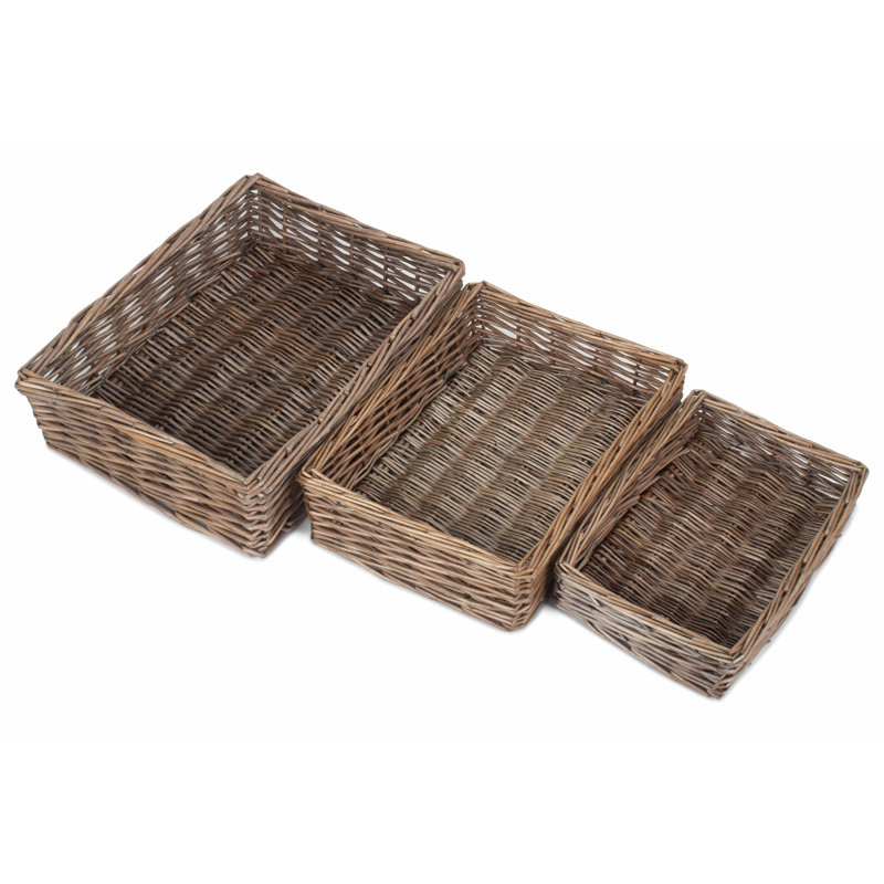 Folcroft 3 Piece Wicker Tray Basket storage Set