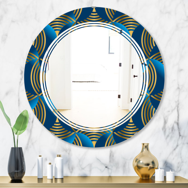 Modern Wall Mirror, 31.5" H x 31.5" W, Triple C Geometric Abstract Waves and Marine