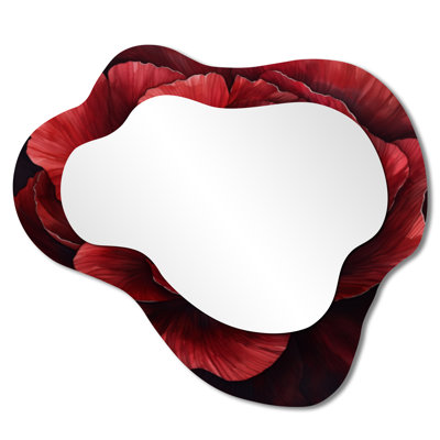 Pivoine bourgogne en couche de grâce I - miroir asymétrique irrégulier coquelicots, miroir mural traditionnel, imprimé sur métal