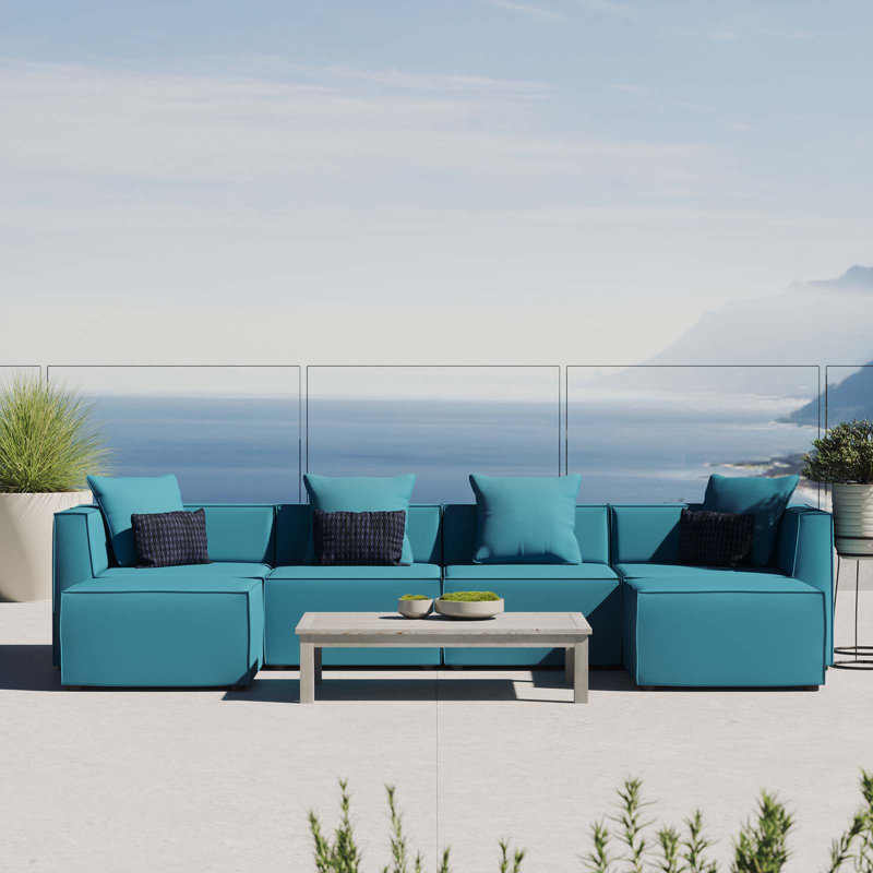 Modway Saybrook Outdoor Patio Upholstered 6-Piece Sectional Sofa, Turquoise