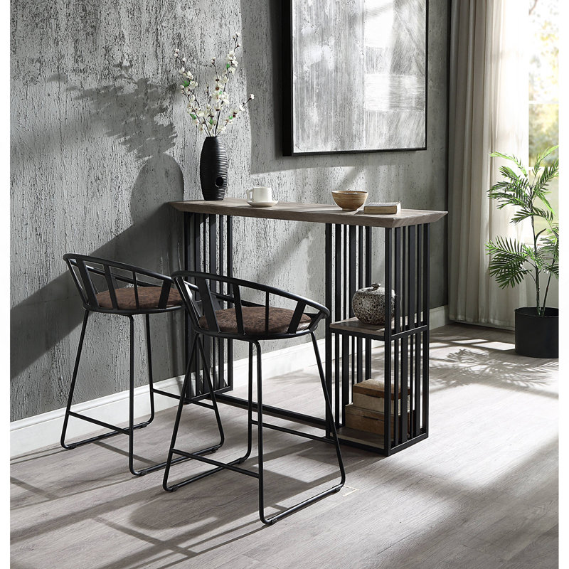 Table à hauteur de comptoir chêne et sable noir à 2 tablettes