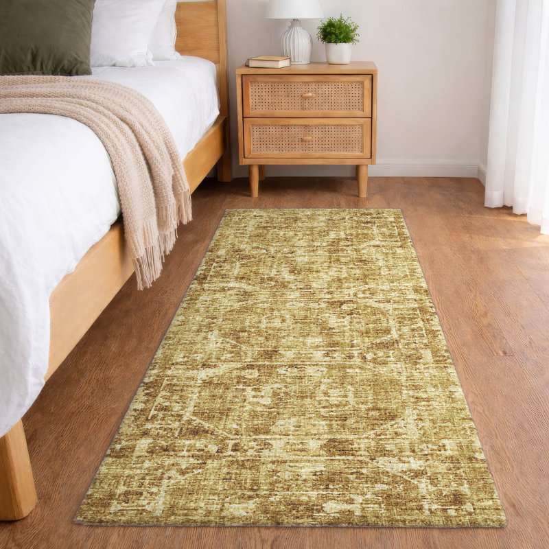 Tapis tribal à poils longs de qualité supérieure lavable à la machine, Doré, 9 pi x 12 pi