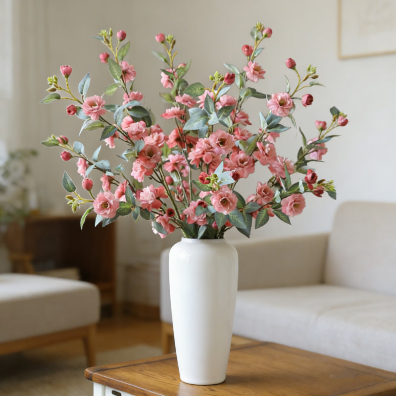 Ensemble de 5 branches de camélia à fleurs simulées de 35 po de long avec de fausses feuilles de fleurs artificielles, C3