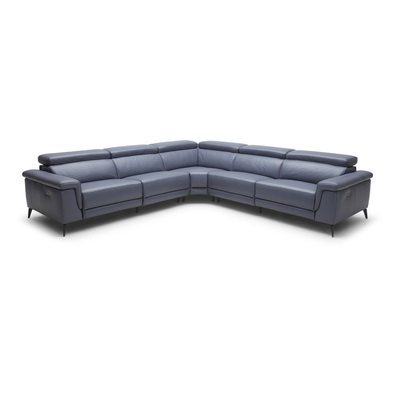 Philippa 122" Wide Genuine Leather Right Hand Facing Reclining Corner Sectional, Slate Genuine Leather