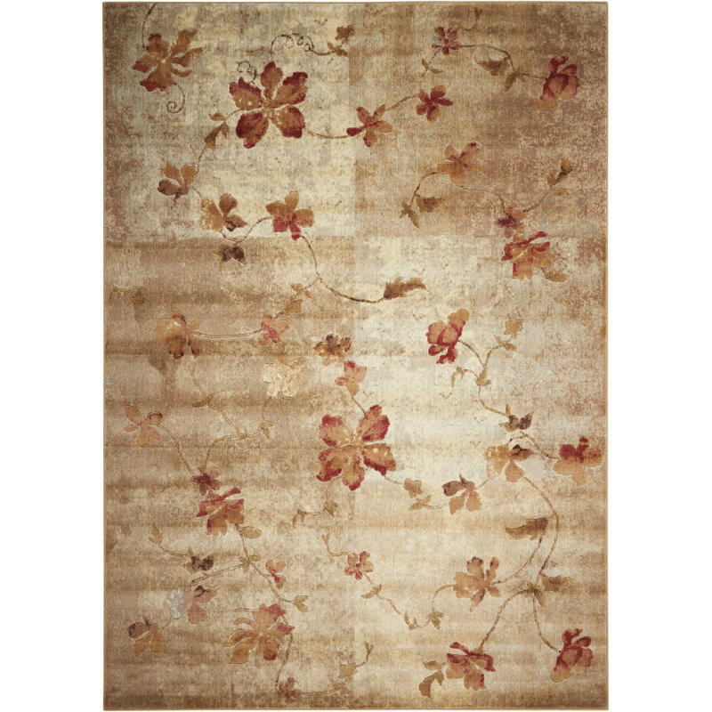 Tapis brun et rouge à motif floral Asifa, Rectangle 3 pi 6 po x 5 pi 6 po