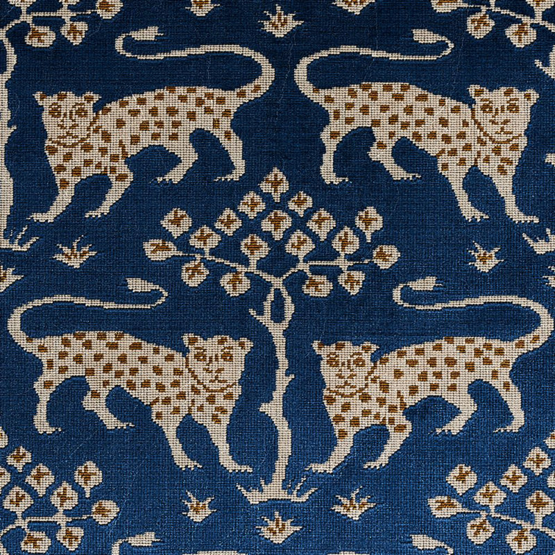 Woodland Leopard Velvet Fabric, Sapphire