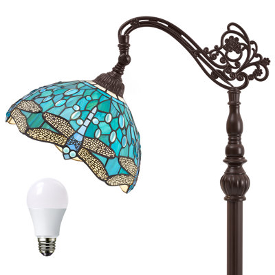 Modern Art Tiffany-Style Arc Floor Lamp with 11 Inch Stained Glass Lampshade, Foot Switch, for Living Room, Bedroom, Home Office, Study, Reading Corner