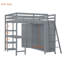 Lit mezzanine double gris avec garde-robe, bureau et tablettes - Rangement confortable pour chambre à coucher-1379384996
