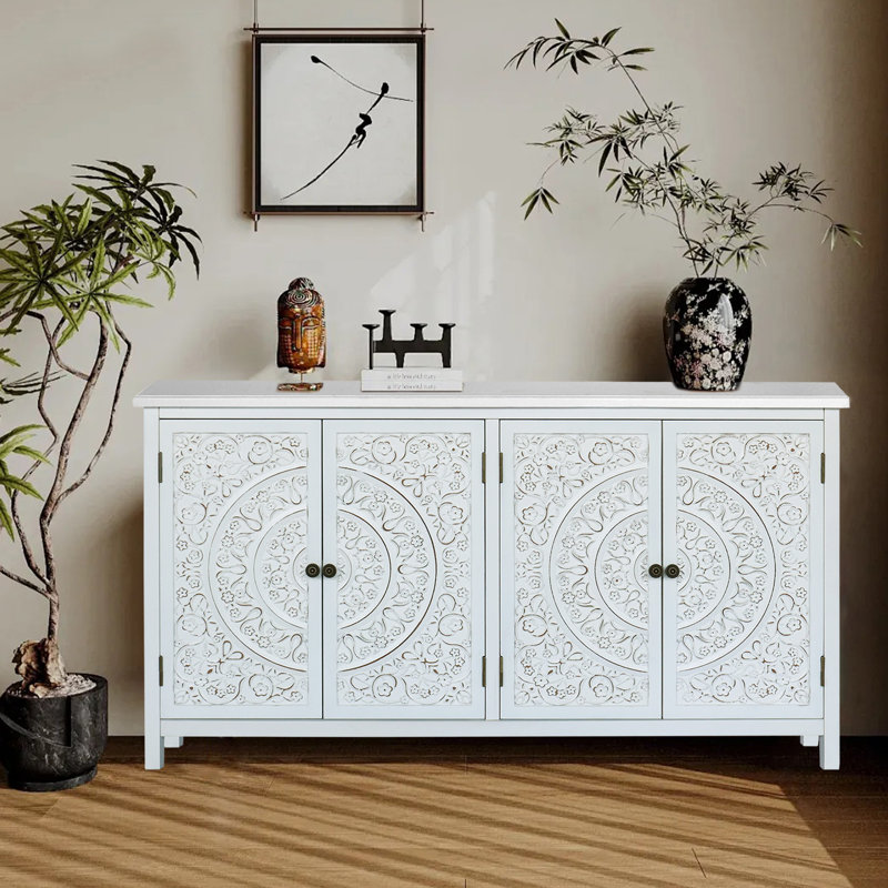 Armoire d'appoint polyvalente avec quatre portes, idéale pour la décoration et l'organisation de la maison, conception rustique pour plusieurs pièces