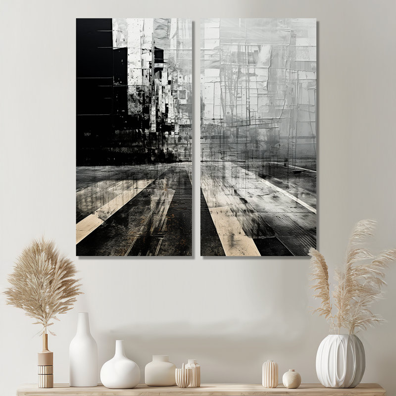 «Black and White Cityscape Road Expression - Art mural de paysages routiers», 40" H x 40" W, Wrapped Canvas, Does Not Apply