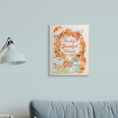 «Thankful Grateful Blessed Text Autumn Harvest» par Sherri Buck Baldwin - reproduction d'art textuel