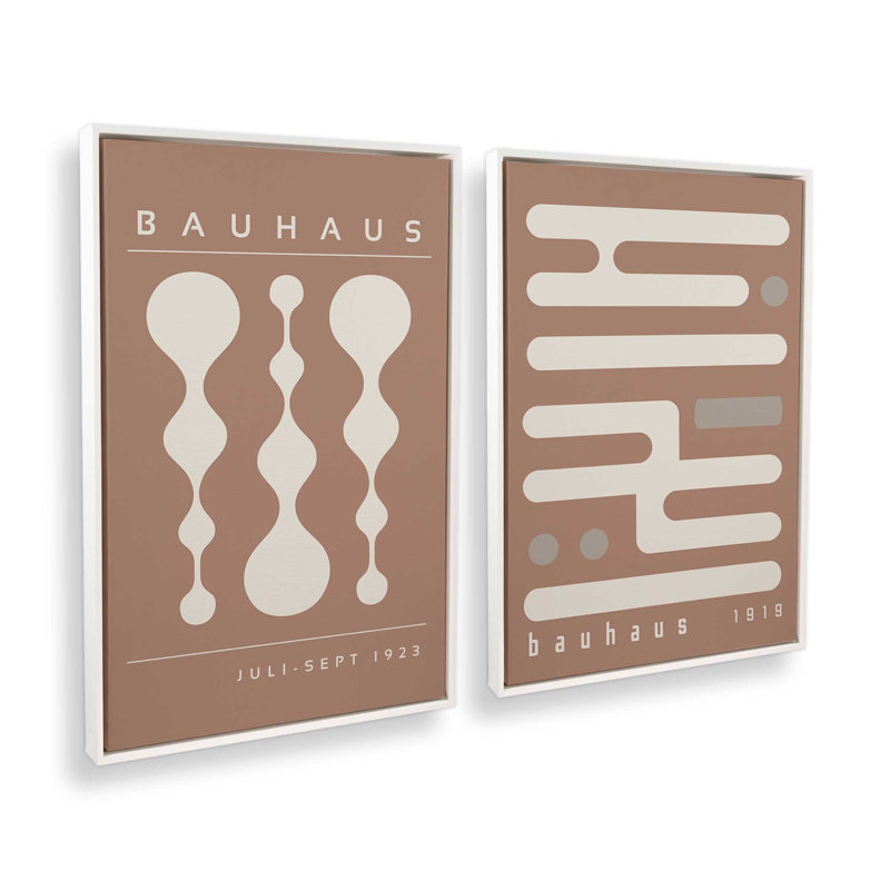 Ensemble rétro et rétro Bauhaus de 2 pièces brun, H 13 po x l 18 po, Cadre flottant blanc opaque