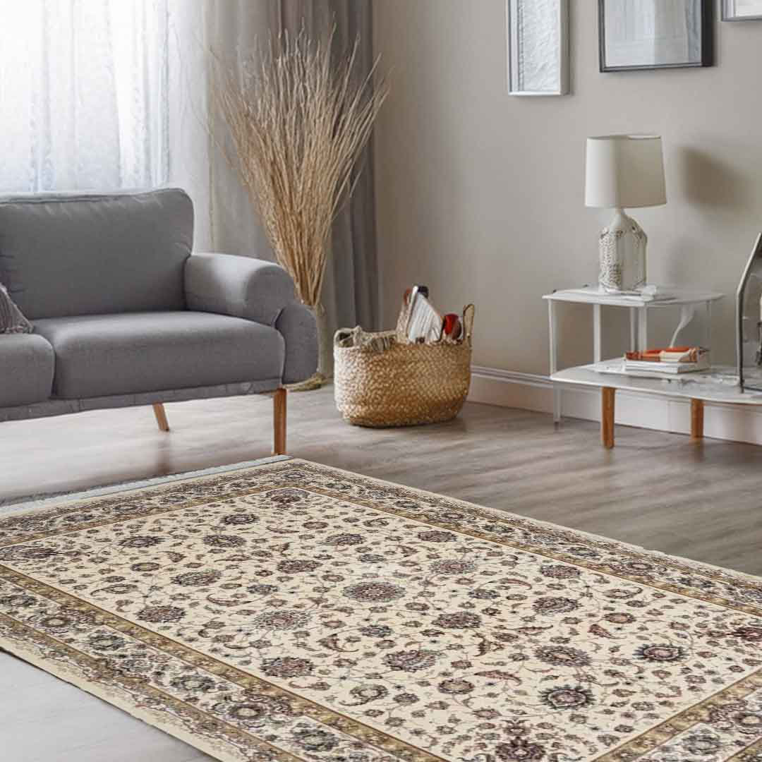 Minyatur Cream Medallion Area Rug – 100% Viscose, Low-Pile Woven Traditional Carpet for Living Room, Bedroom & Hallway