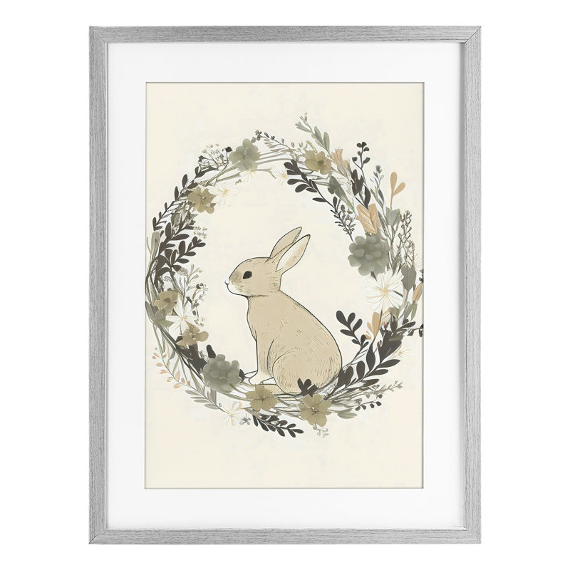 «Pastoral Bunny Wreath», reproduction encadrée sous verre, design by Creative Studio, Cadre de ferme gris, H 23 po x l 17 po