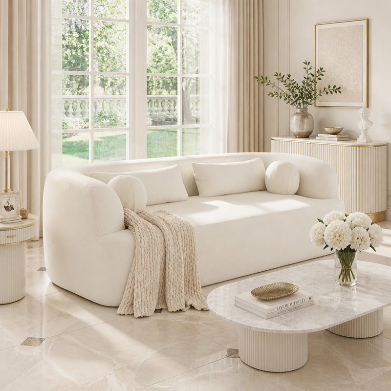 Canapé en chenille sans os avec coussins, Chenille beige, Beige