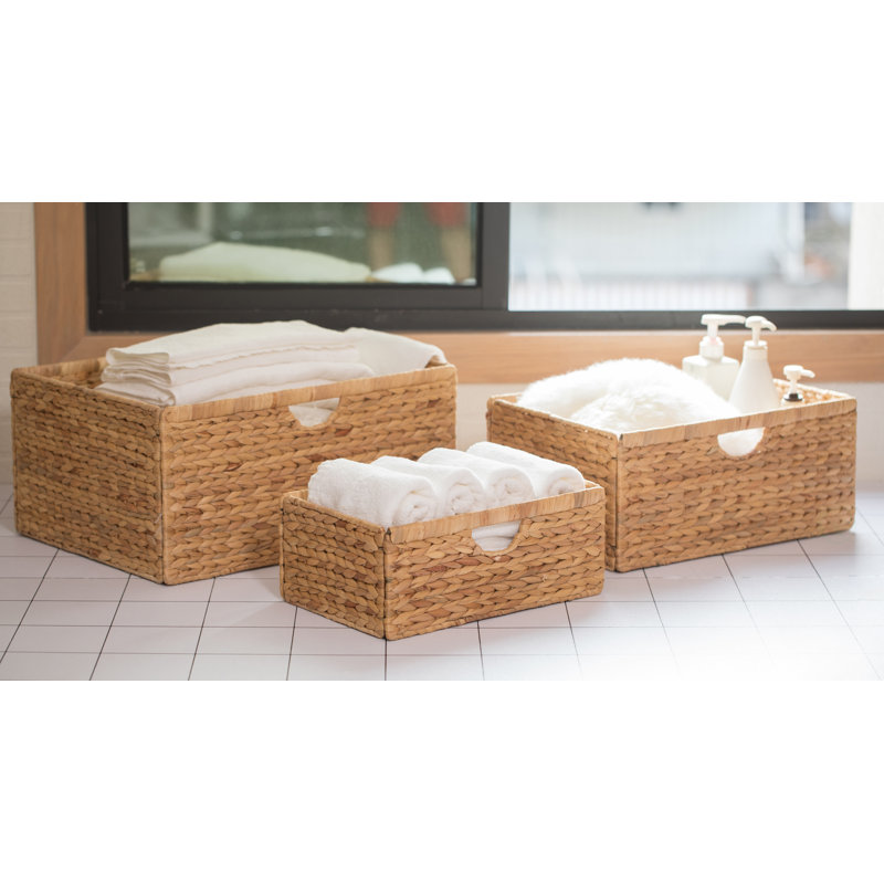3 paniers en jacinthe - organisateur de rangement pliable polyvalent et tissé à la main rustique