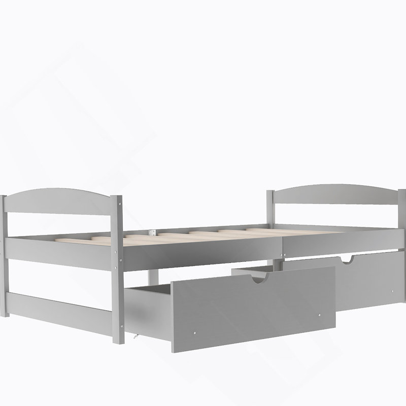 Lit plateforme simple avec deux tiroirs, gris