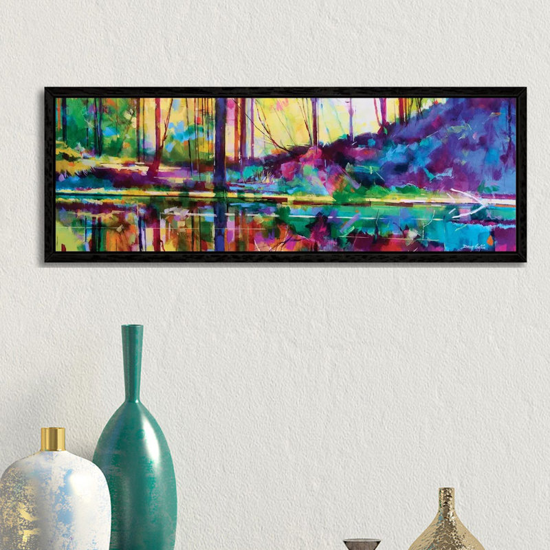 Serenity At Meadowcliff by Doug Eaton - Panoramic Painting on Canvas, 30.48 cm H x 91.44 cm W, Black Framed