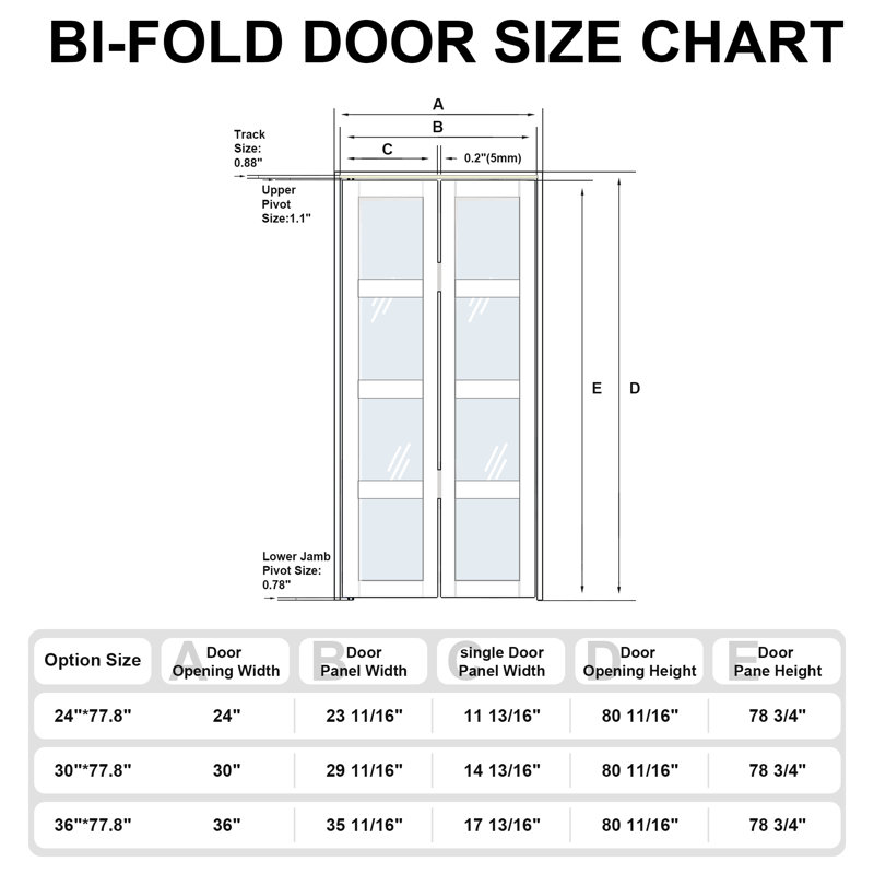 Porte pliante en bois manufacturé 3-Lite, 24 po x 77,8 po