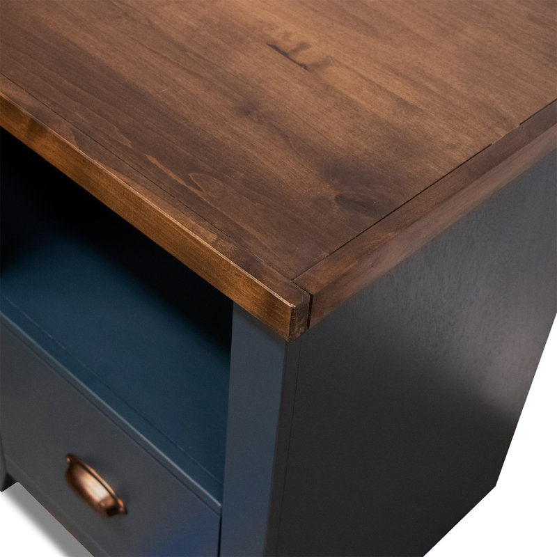 Classeur 1 tiroir 22 pouces, aucun assemblage requis, denim bleu et finition whisky, Bleu