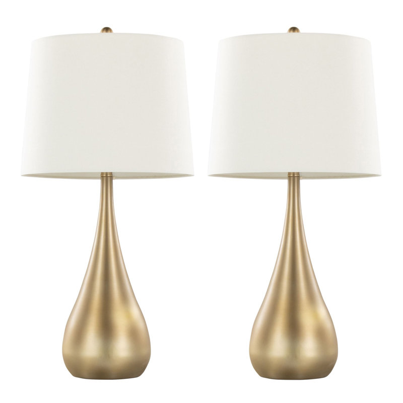 Lampe de table contemporaine 29 po en métal, finition dorée avec abat-jour en lin blanc, ensemble de 2