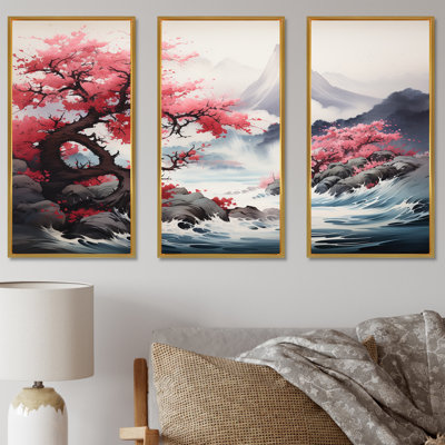 Pink Japan Mountain Springtime Cherry Blossoms I - Japan Wall Art