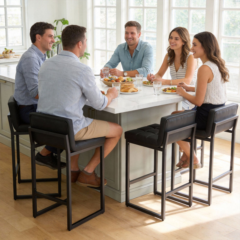 Upholstered Low Back Bar & Counter Stool with Thickened Metal Frame for Kitchen Island, Counter Stool (26” Seat Height) , 4