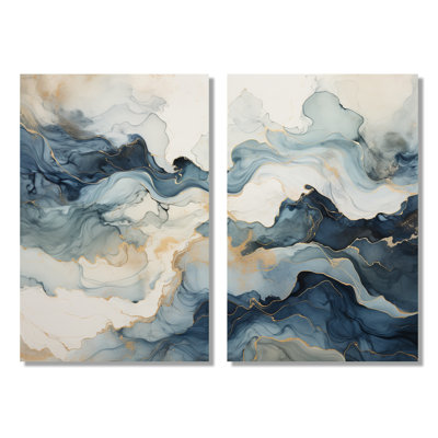 Minimalism River Mountain Wonders - River Mountain Canvas Print, Blue Landscapes Wall Art Set Of 2