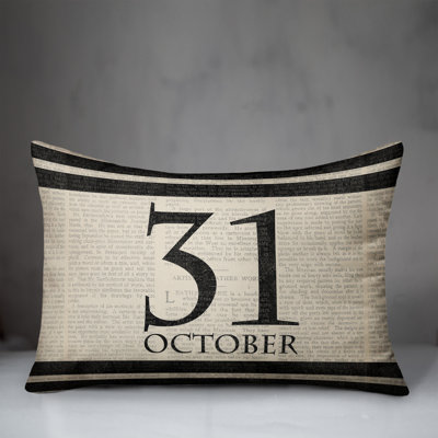  Halloween Date Newspaper Distressed Lumbar Pillow