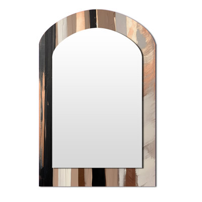 Brown And Black Beyond Boundaries IV - Abstract Asymmetrical Mirror, Brown Arch Decorative Wall Mirror, Printed Metal Art