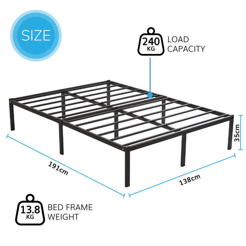 Platform Metal Bed Frame Modern, Double
