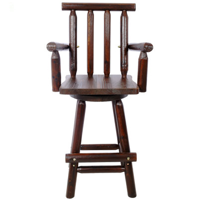 Tabouret de bar rustique - Fabrication en bois de sapin, chaise avec repose-pieds, accoudoir large, tabouret de cuisine rustique, chaise de bistro haute pour salle à manger, restaurant, pub, 4 pieds, couleur brune