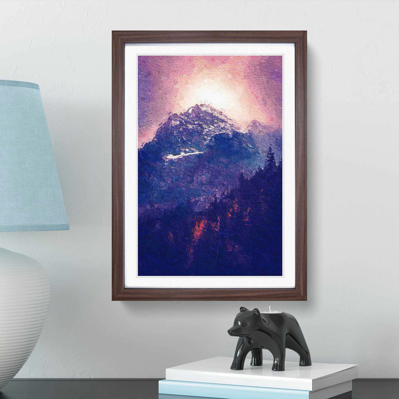 Glowing Mountain in Banff Canada - Picture Frame Painting Print, 65cm H x 48cm W x 2cm D, Walnut Framed