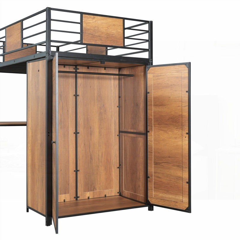 Lit mezzanine simple avec bureau en forme de L & amp; Garde-robe - aucun sommier nécessaire, fabrication robuste