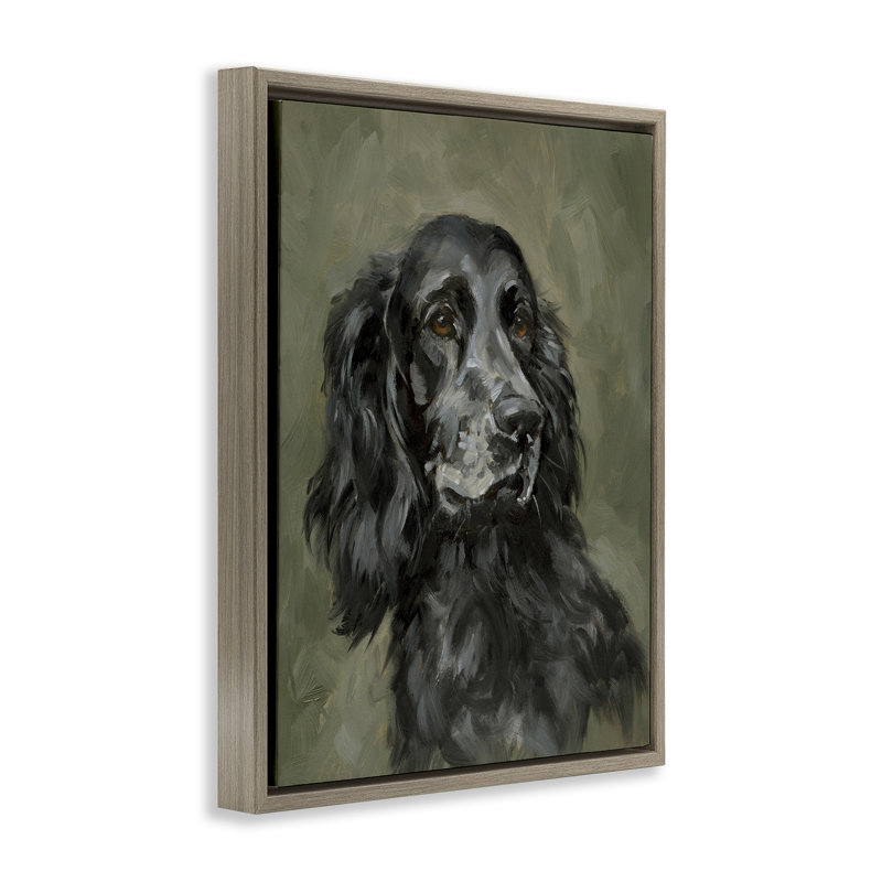«Black Cocker Spaniel» par Victoria Barnes, Cadre flottant orme Montalcino, H 21 po x l 17 po