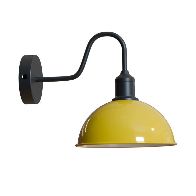 Modern Industrial Vintage Dome Wall Sconce – Fixed Curved Arm Metal Light for Bedroom, Hallway, Living Room, and Office., No
